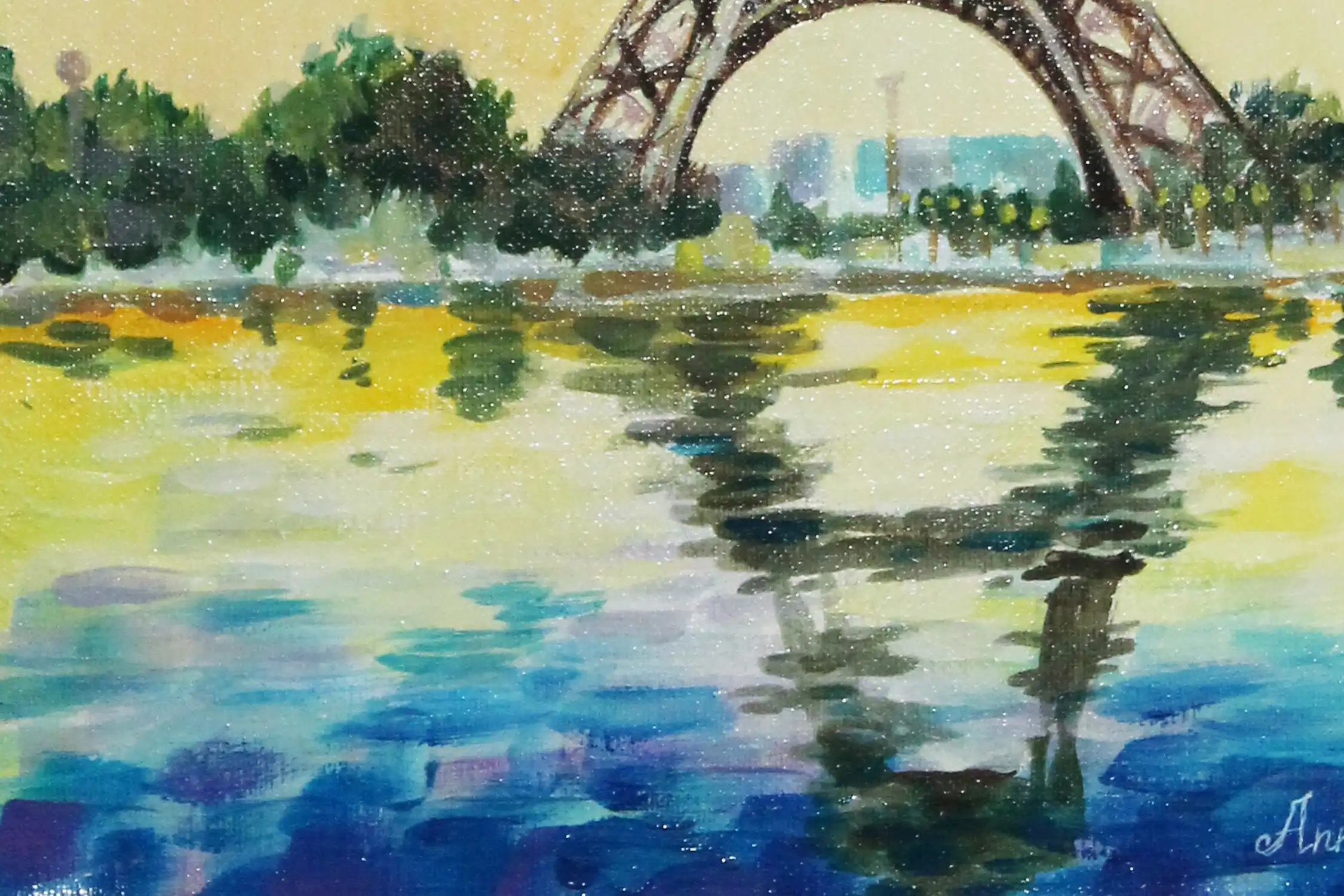 Reflets de Paris — peinture acrylique d’Anna Mamchur — détail de la peinture