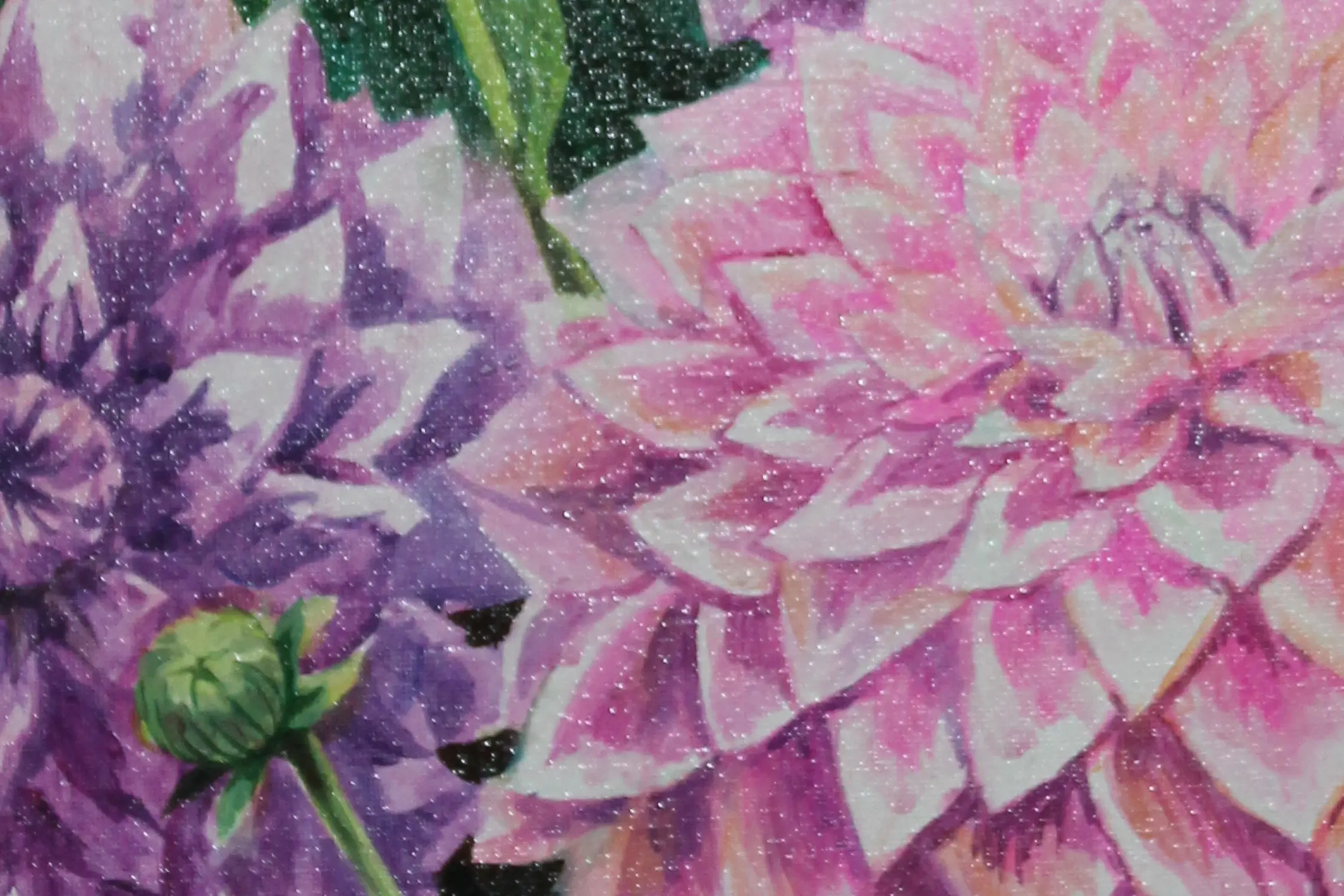 Dahlias violets — tableau acrylique d’Anna Mamchur — signature au verso