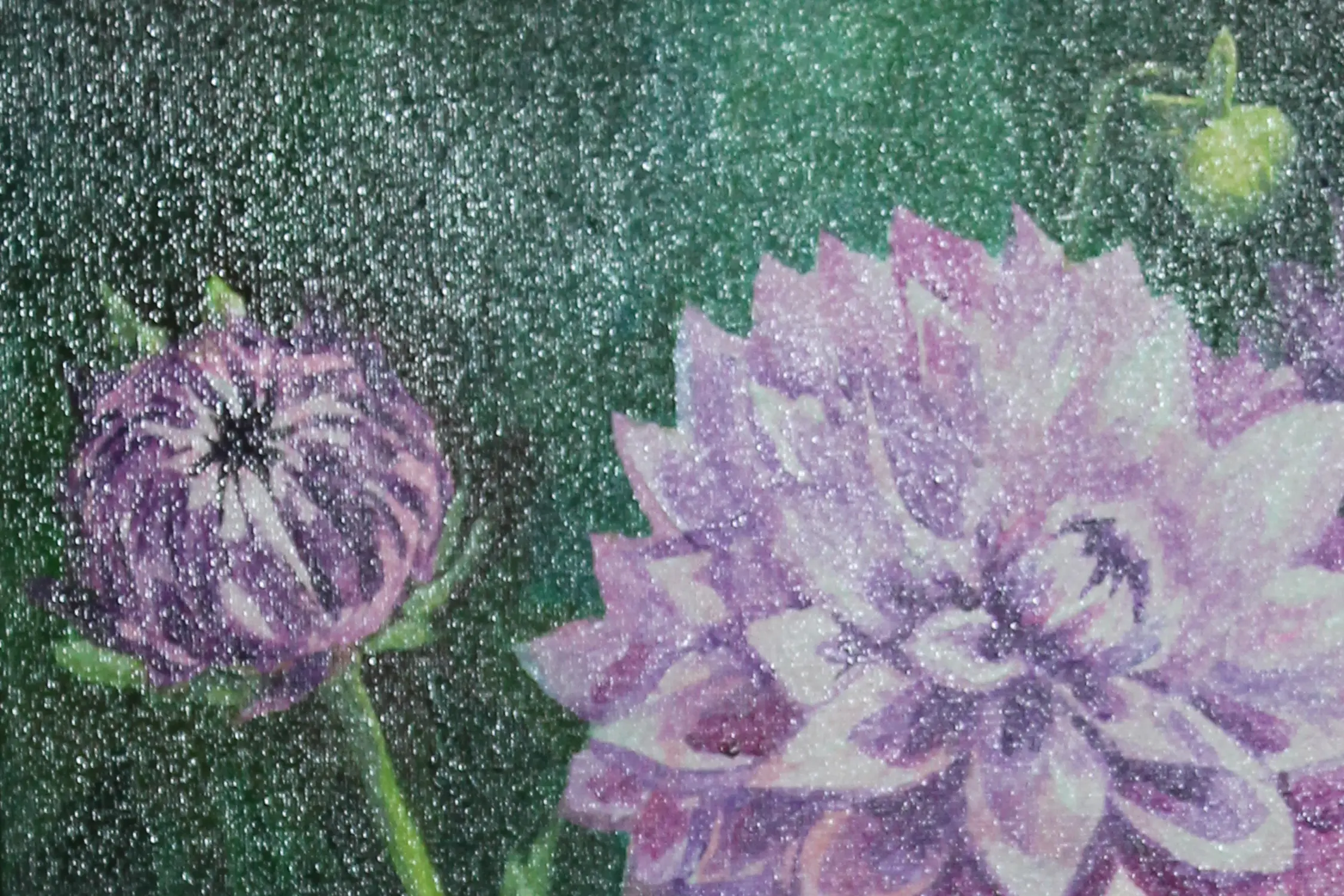 Dahlias violets — tableau acrylique d’Anna Mamchur — détail de la peinture