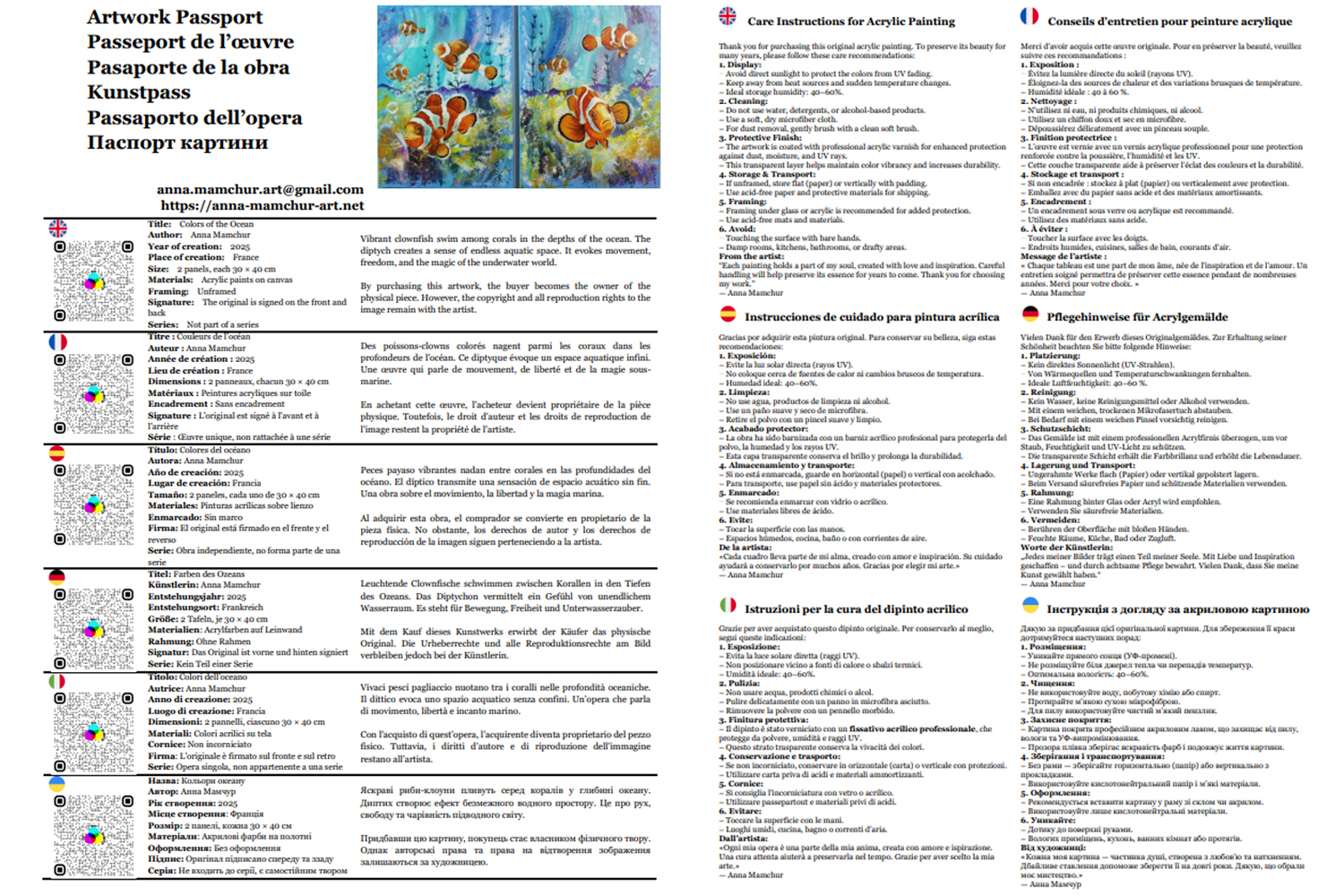 Couleurs de l’océan — Passeport de l’œuvre