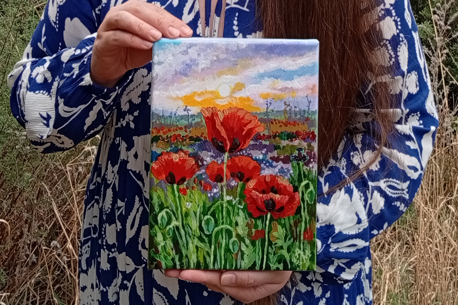 Champ de coquelicots au coucher du soleil — angle 2