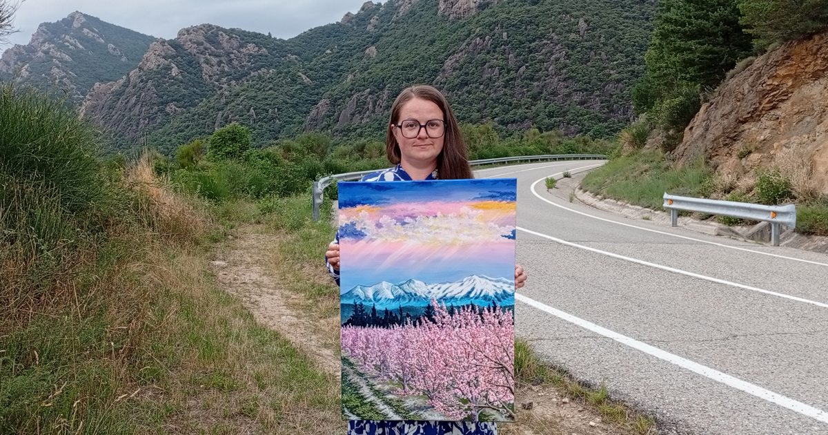 L’éclat du printemps sur le Canigou — Peinture acrylique par Anna Mamchur