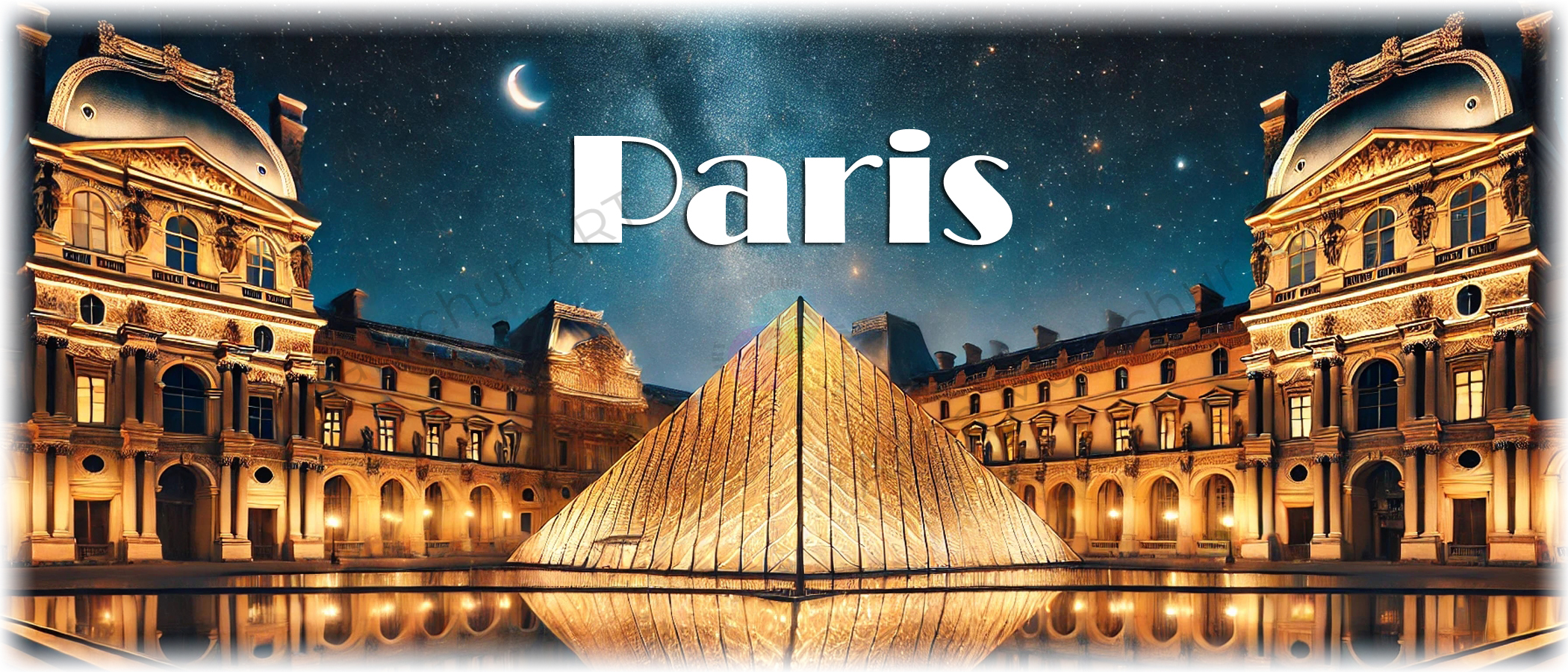 Bannière de la tasse avec le Louvre de nuit, céramique d'auteur par Anna Mamchur - 002PAN01M